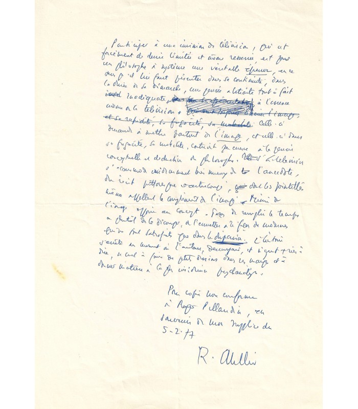 ABELLIO Raymond, Georges Soulès, dit. Homme de lettres. Billet autographe (Réf. E 10003)