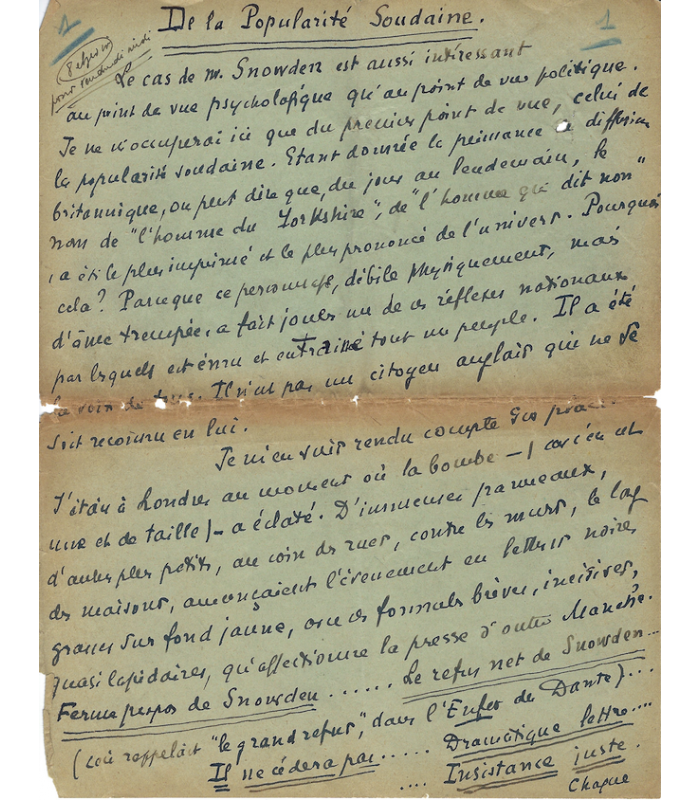 DAUDET Léon M. Autographe "De la popularité soudaine" G 1129